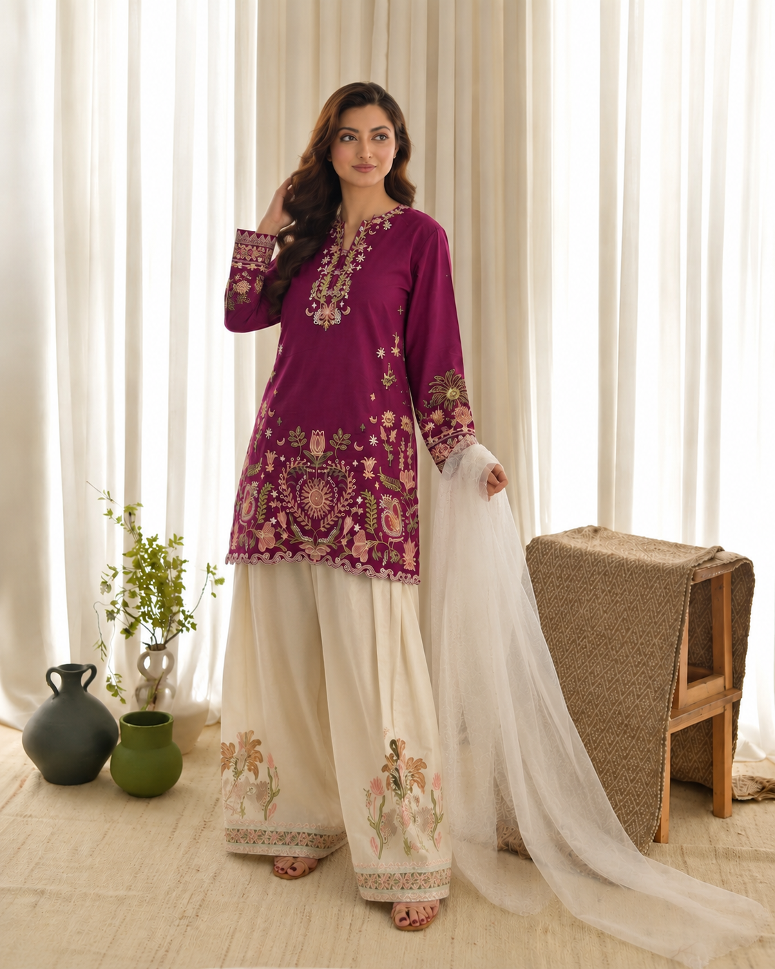 Mulberry Bloom 3 PCs EMBROIDERY - Tawakal Closet