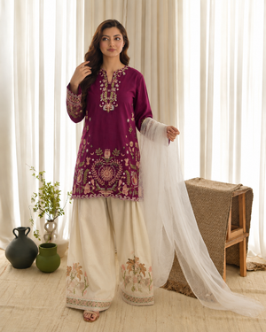 Mulberry Bloom 3 PCs EMBROIDERY - Tawakal Closet