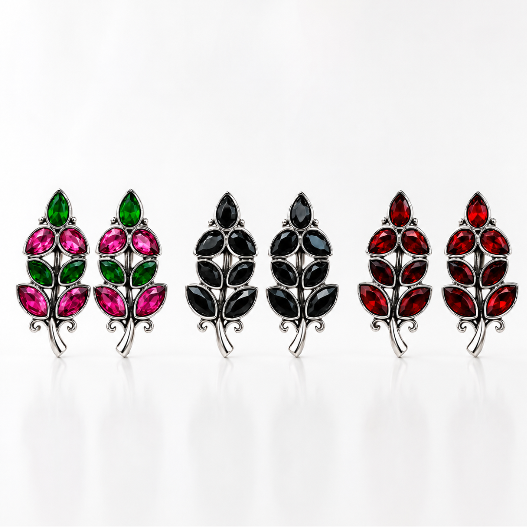 Leaf Crystal Stud Earrings - Zaroon