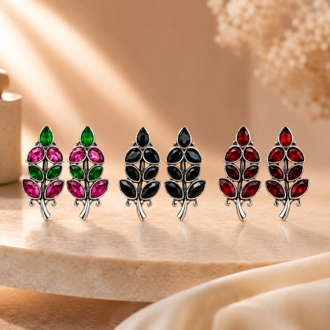 Leaf Crystal Stud Earrings - Zaroon