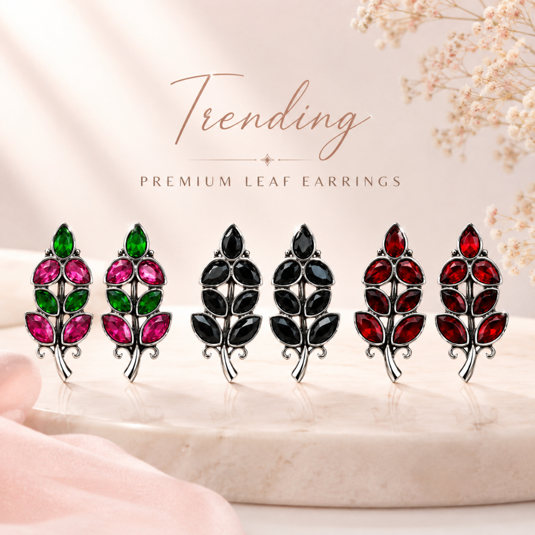 Leaf Crystal Stud Earrings - Zaroon