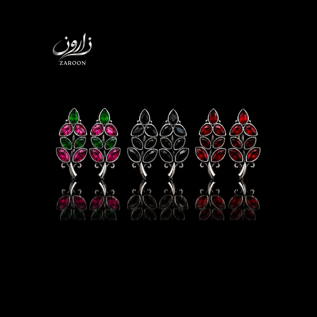 Leaf Crystal Stud Earrings - Zaroon