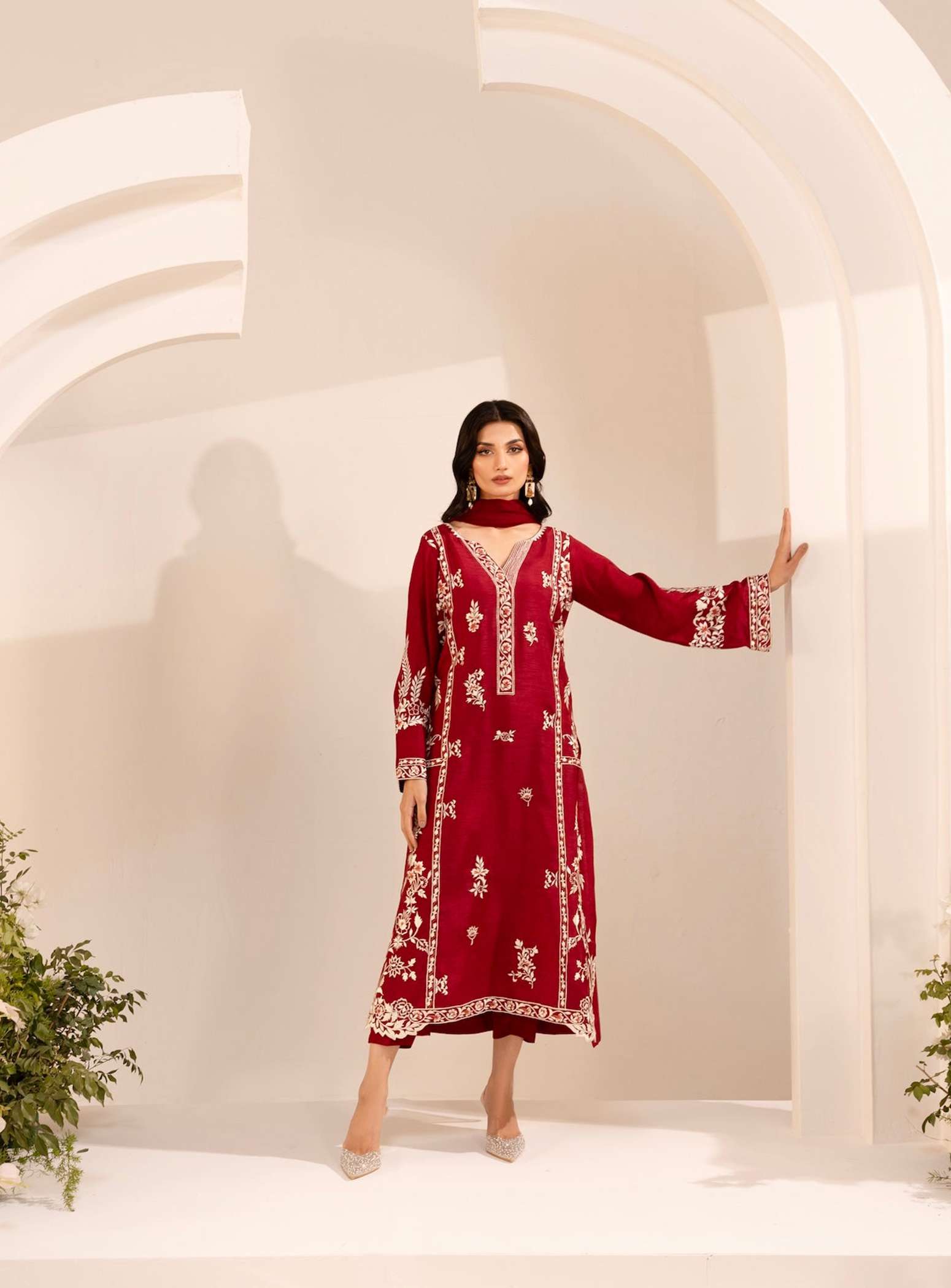 Red RoYal 3 Pc EMB - Tawakal Closet