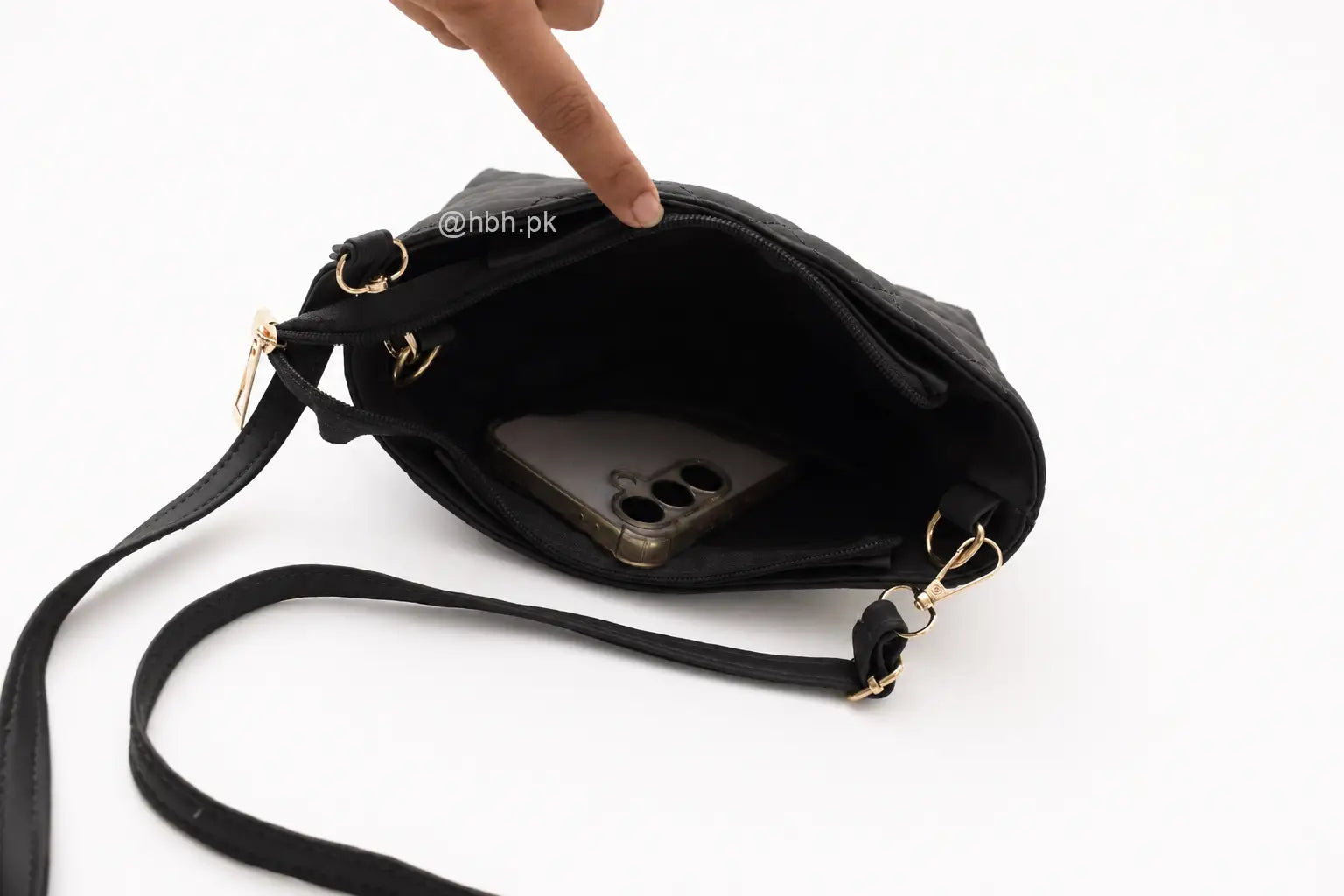 Mini Quilted Crossbody Bag - Black - HBH