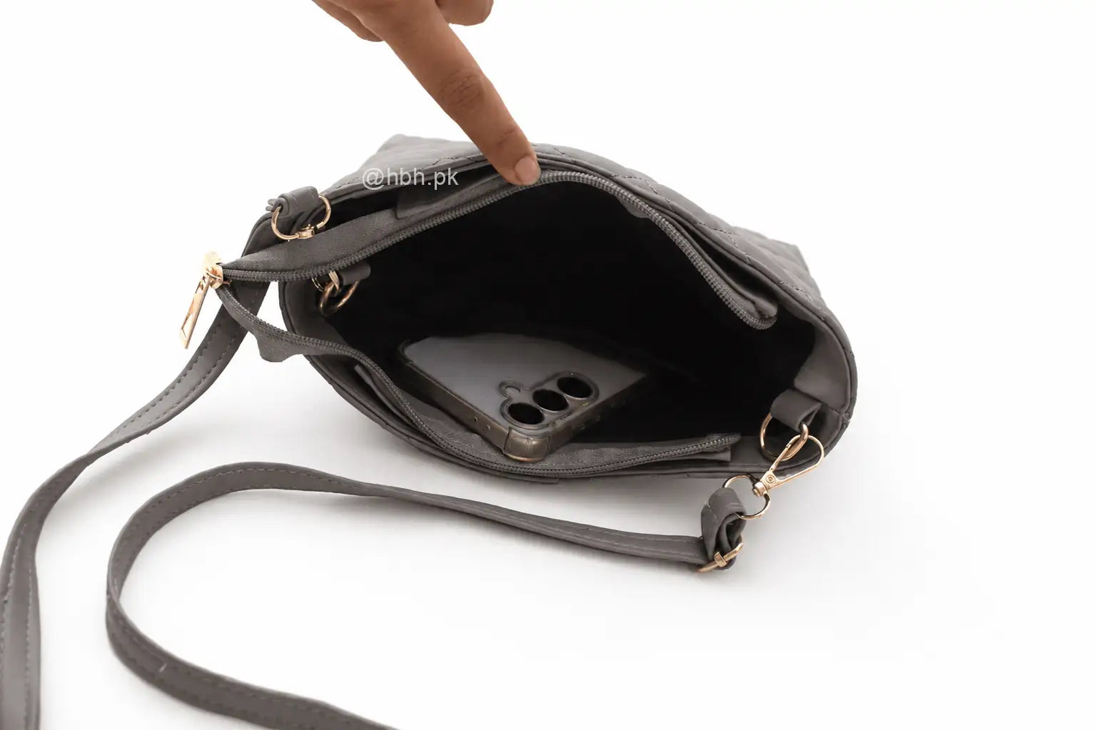 Mini Quilted Crossbody Bag - Grey - HBH