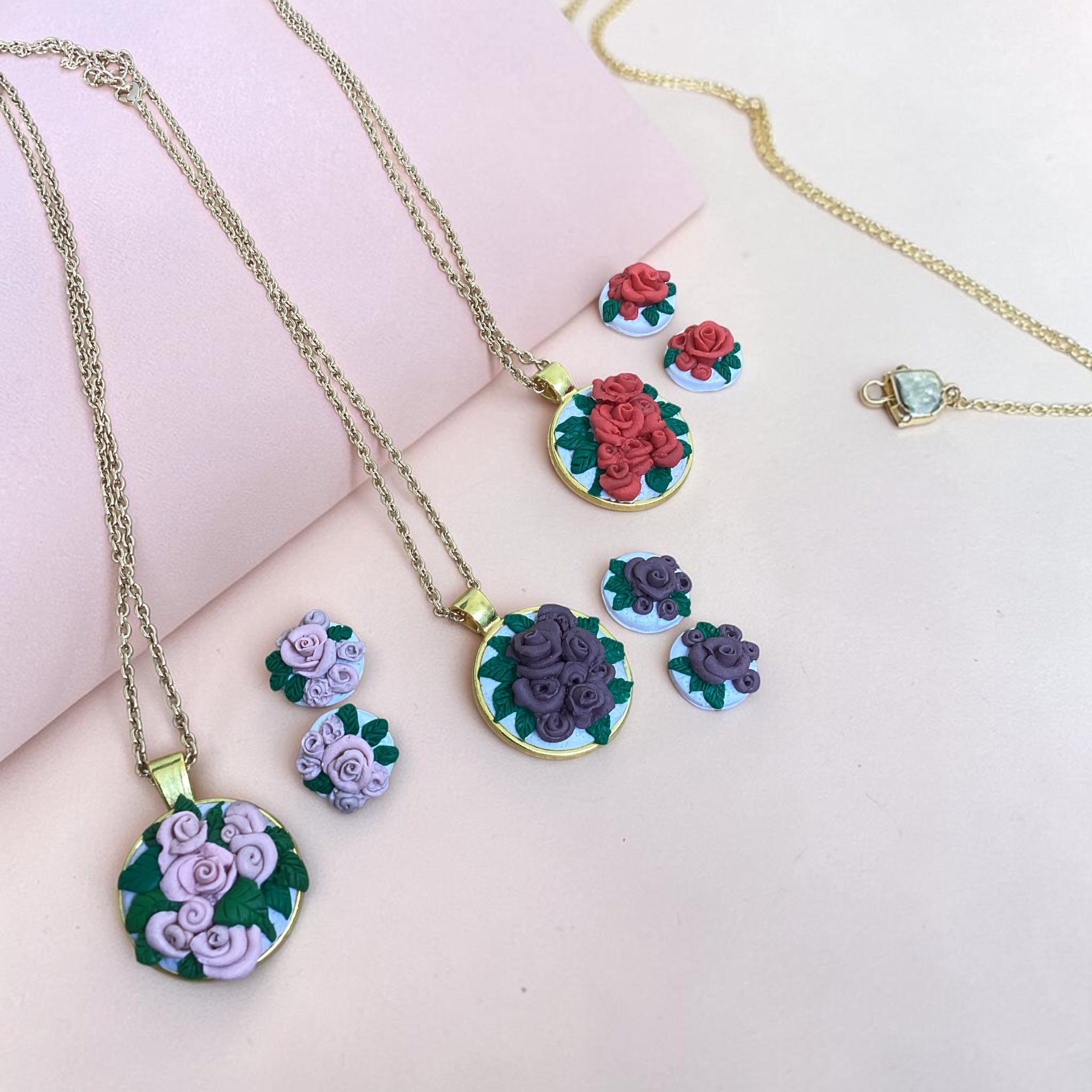 Rose bouquet- Jewelry Set 4 piece - Clay Boutique
