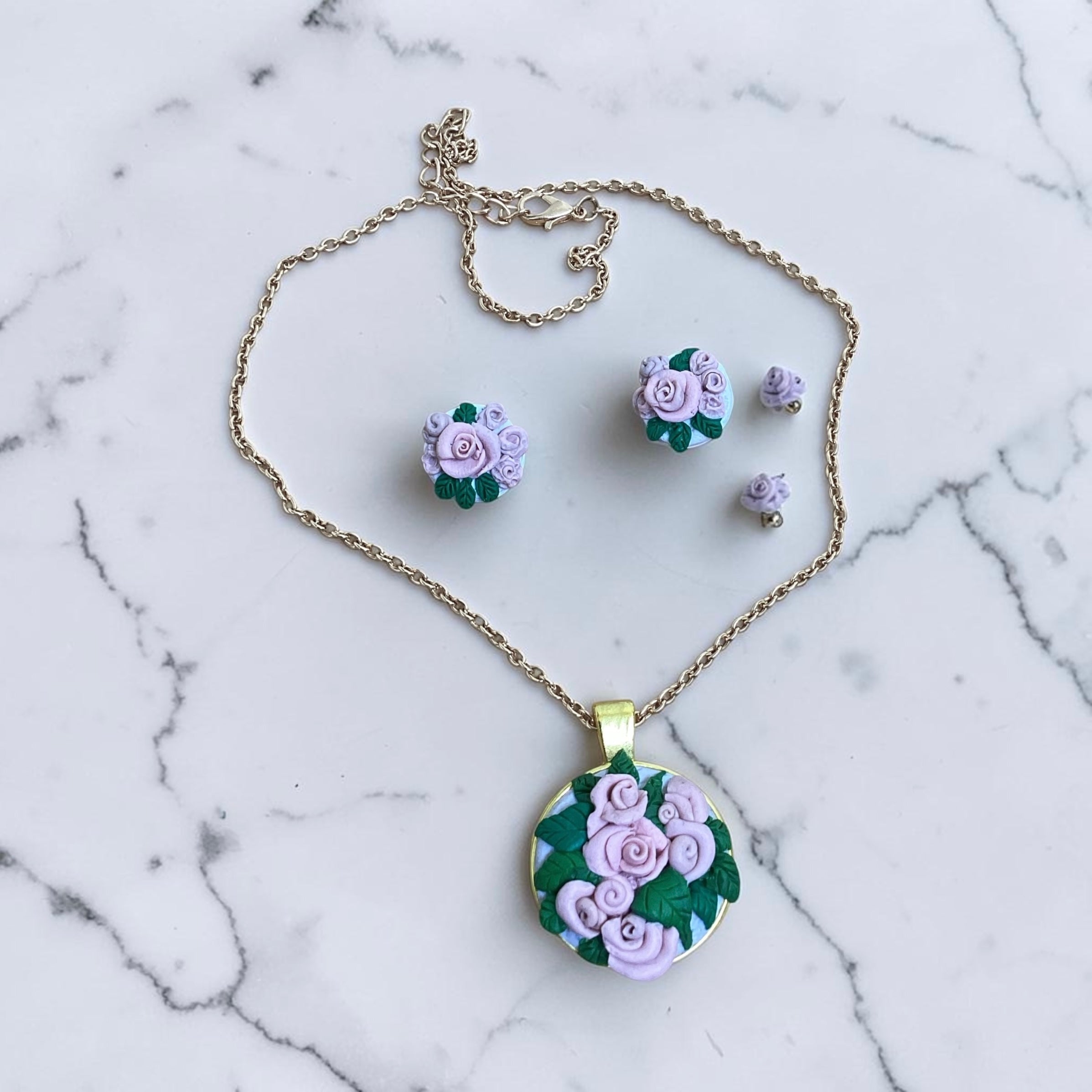 Rose bouquet- Jewelry Set 4 piece - Clay Boutique