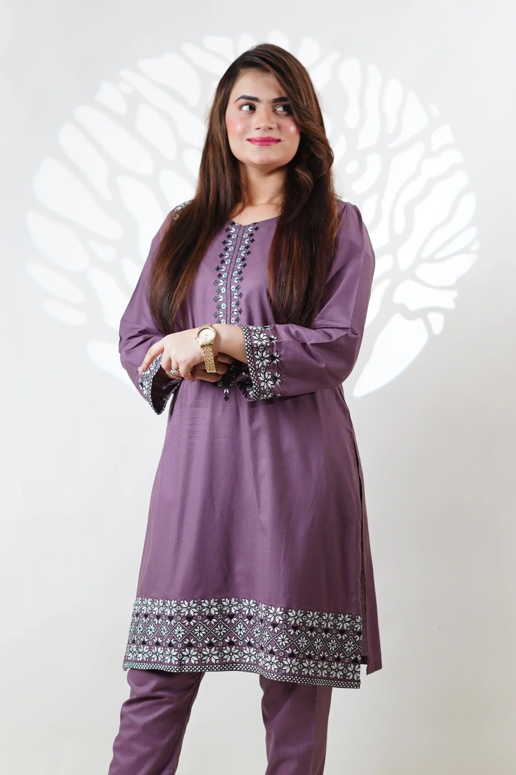 Embroidered Purple Kurti - HBH