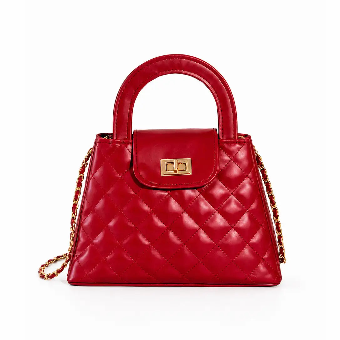 Classic Quilted Duo  Red Crossbody & Peach Tote Combo - HBH