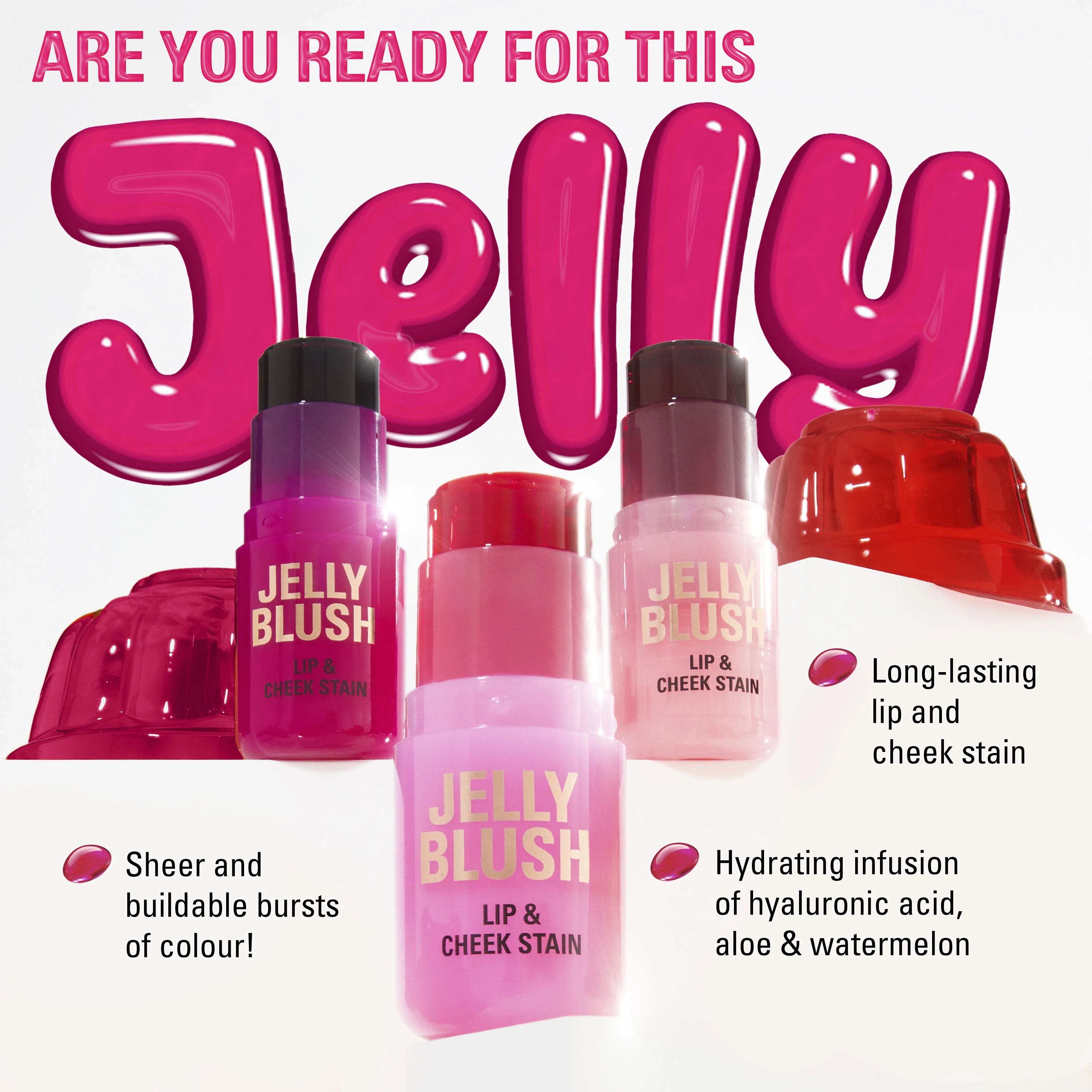 Revolution Jelly Blush Stick Lip And Cheek Stain Strawberry Pink