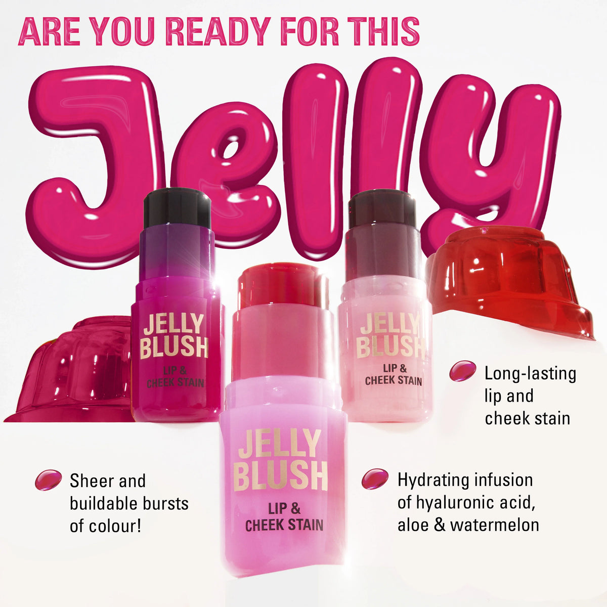 Revolution Jelly Blush Stick Lip And Cheek Stain Strawberry Pink