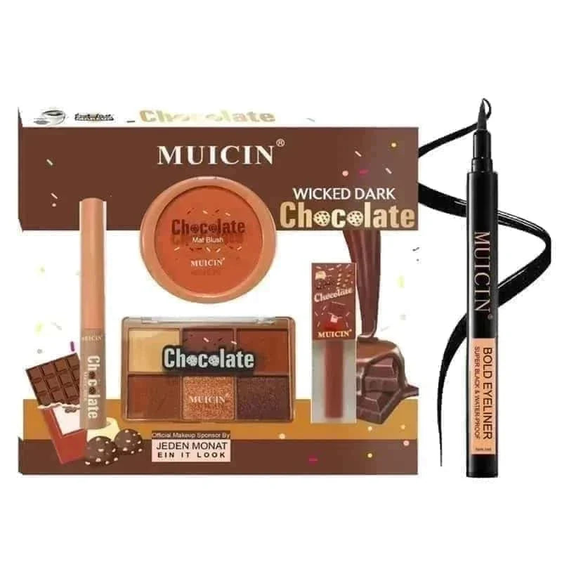 4 In 1 Wicked Chocolate Makeup Kit + Matte Black Bold Eyeliner - Muicin