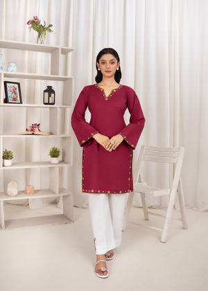 Aaira – Burgundy Festive Kurta Set with Appliqué Trousers | RSM Collectio