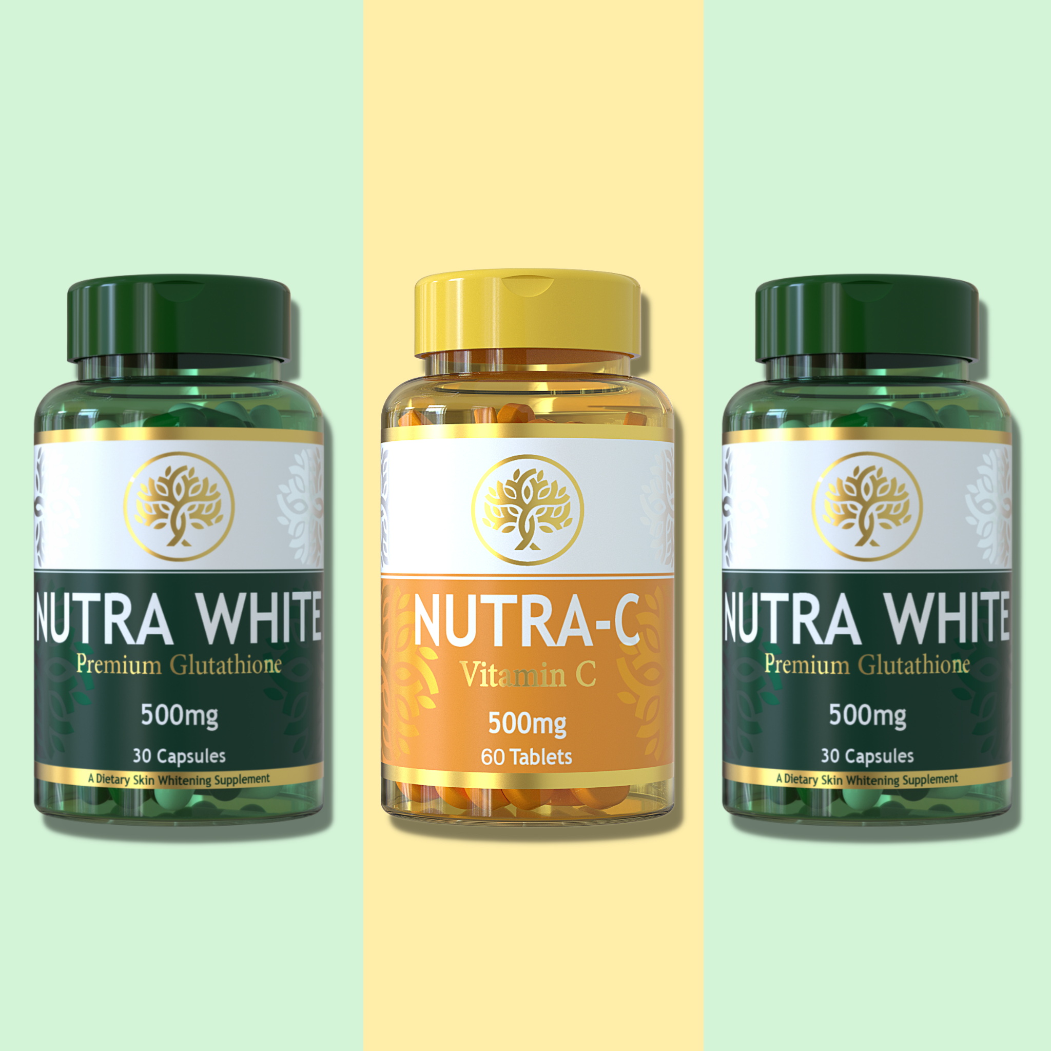 Nutrawhite Glutathione (60) + Nutra C Vitamin C (60) - 1 Month Dose - Nutrexlabs.com