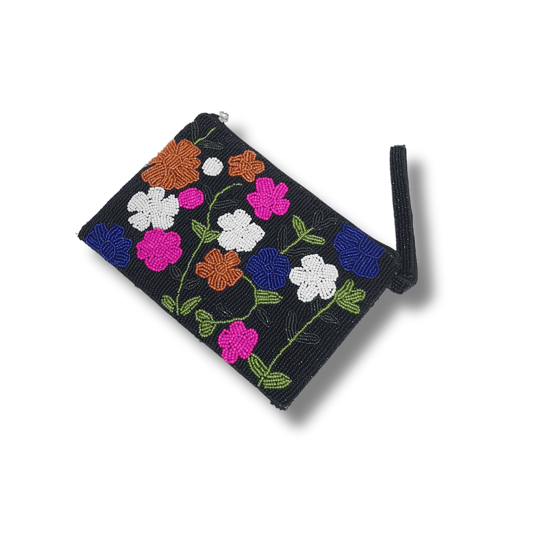 Black Floral Beaded Wallet - Lilaycs