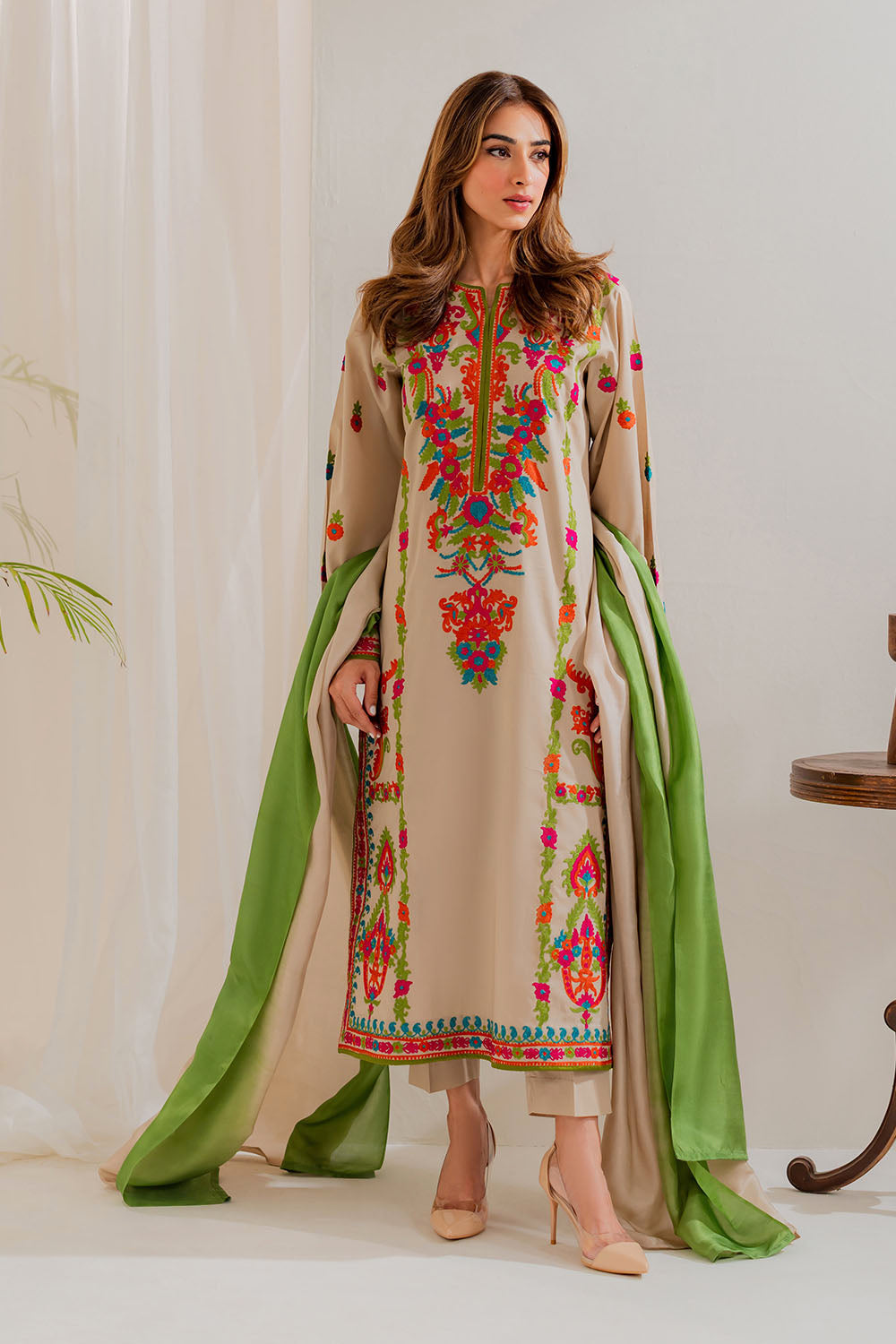 Multi Color 3Pcs Embroidery - Tawakal Closet