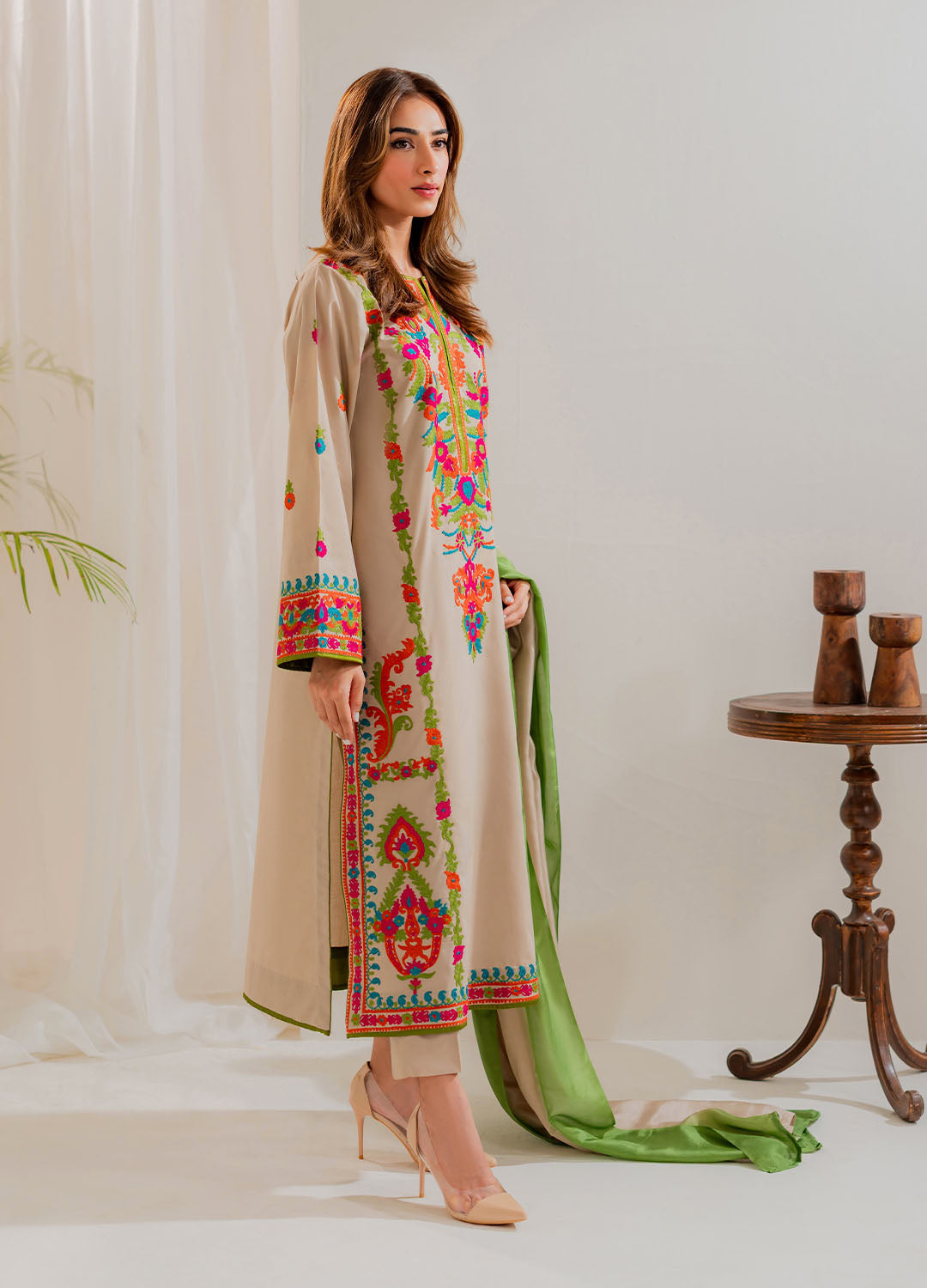 Multi Color 3Pcs Embroidery - Tawakal Closet