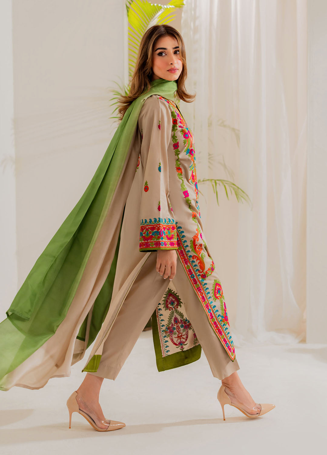 Multi Color 3Pcs Embroidery - Tawakal Closet