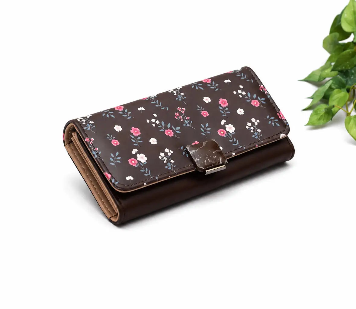 Floral Printed Wallets - Brown - HBH
