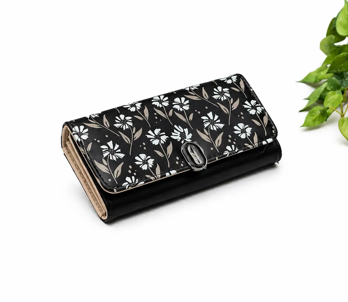 Floral Printed Wallets - Black - HBH