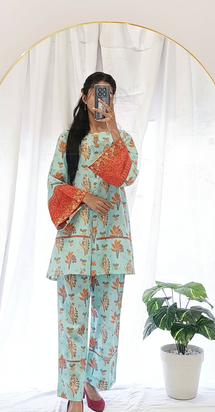2 Piece Lawn Embroidered  Co- Ord Set