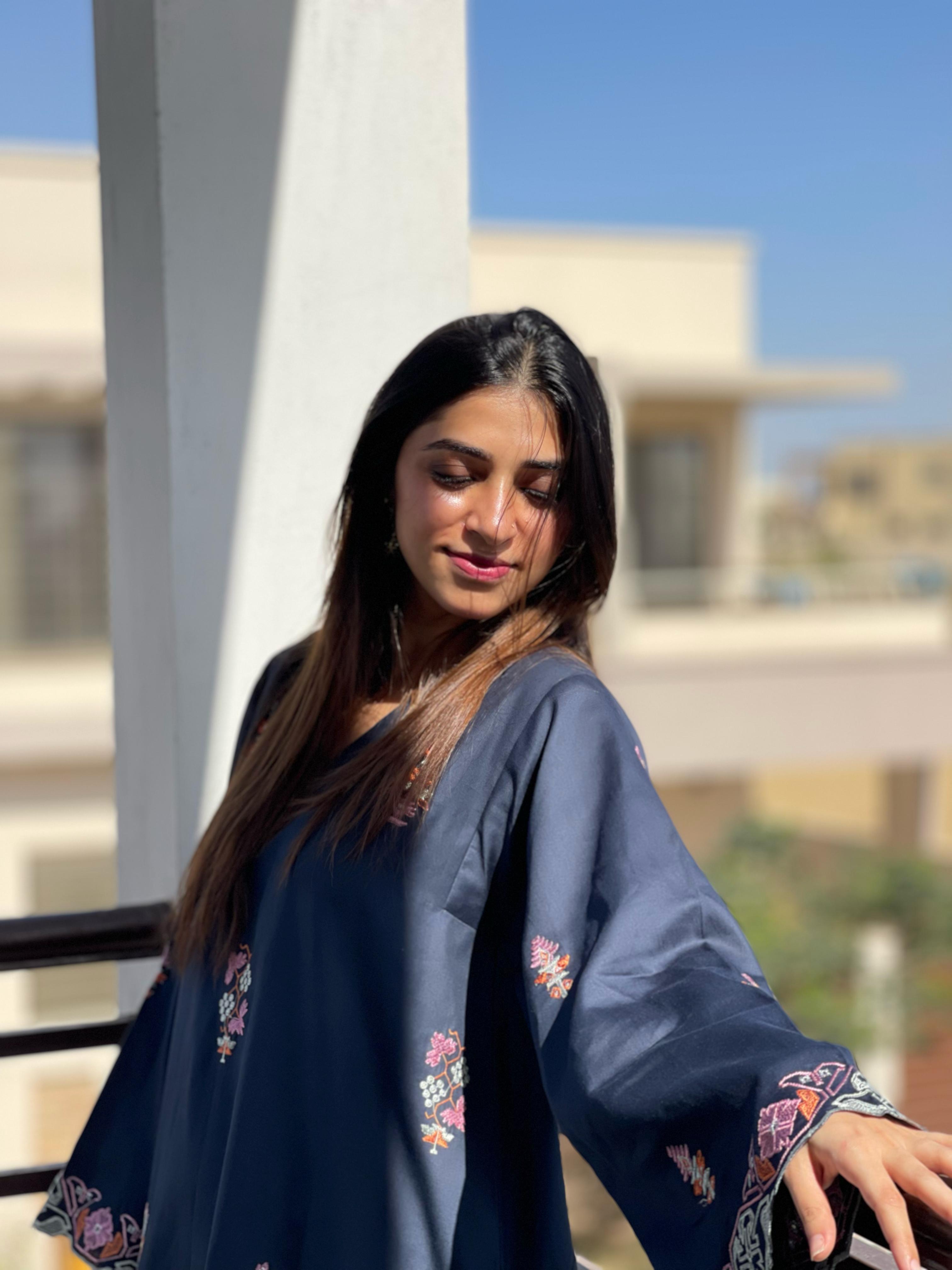 2 Piece Cotton Satin Embroidered Co- Ord Set with Farshi Shalwar