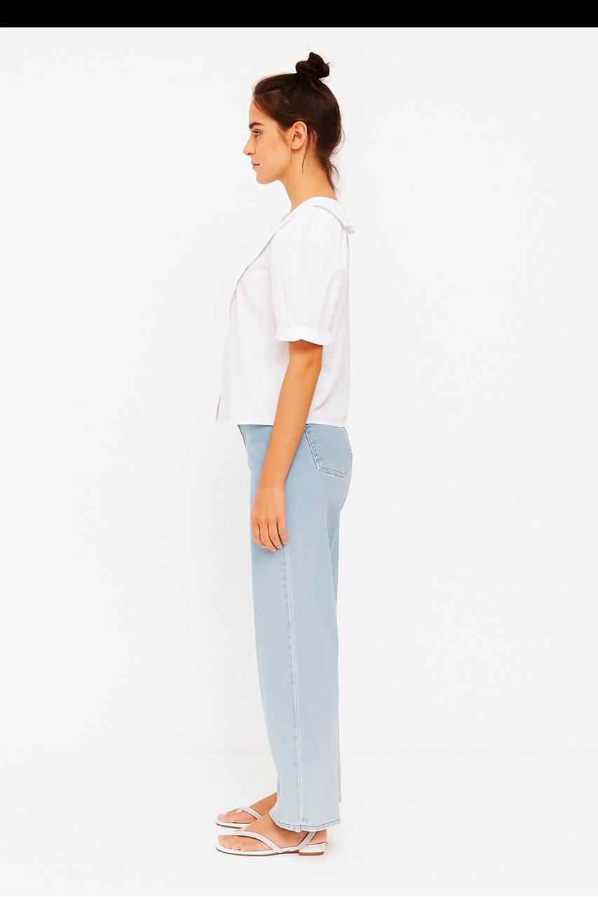 White Puff Sleeve Blouse with Statement Collar - Meenseen Independent