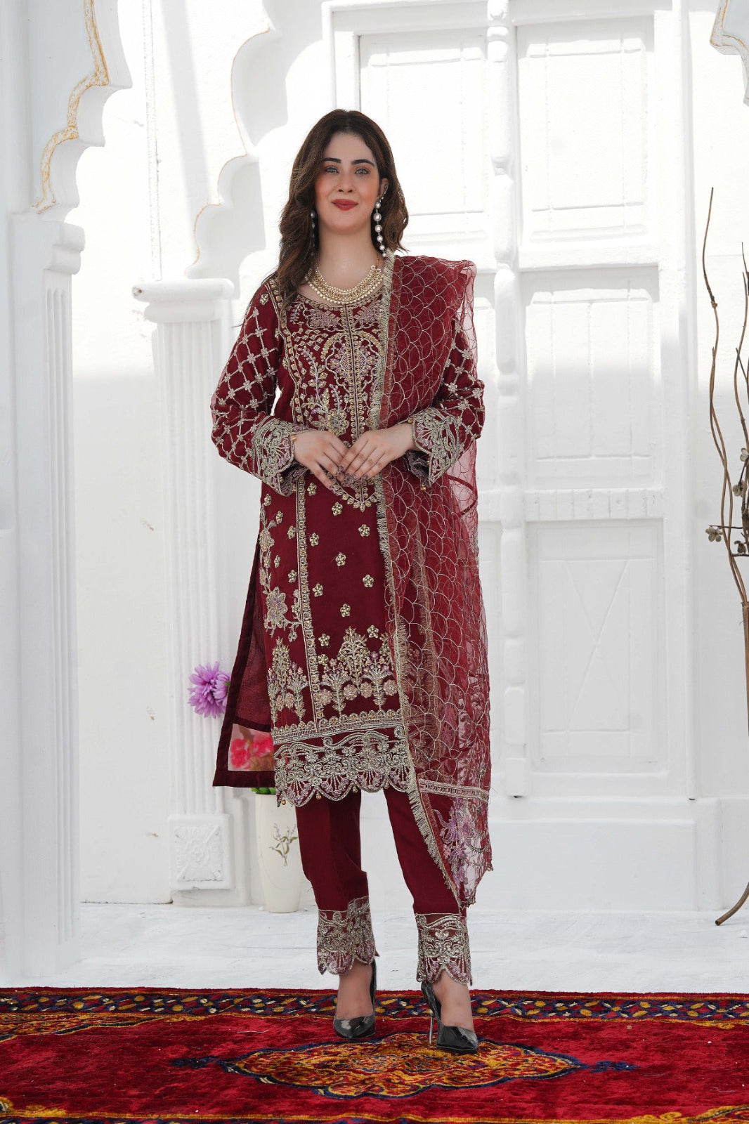 Aabro-E-Husn – Bloody Red Organza Kurta Set with Adda Work | Sundar Stitch