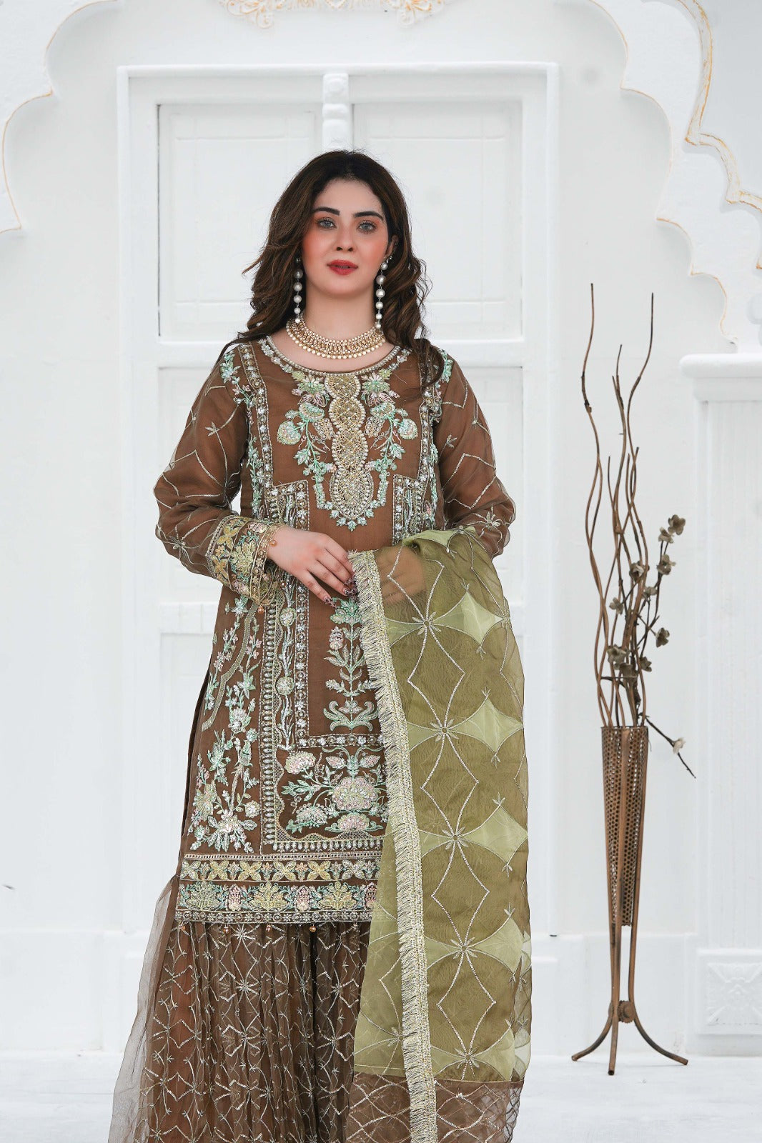 Blush Glow – Festive Organza Kurti with Flared Gharara | Sundar Stitch