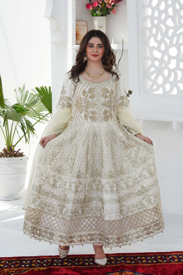 GUL-O-GULZAR – Embroidered White Organza Ensemble White Maxi | Sundar Stitch