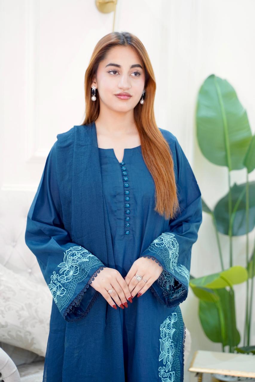03-Piece Embroided Lawn Cotton | Stitched - Aira by Ayesha Ghaffar