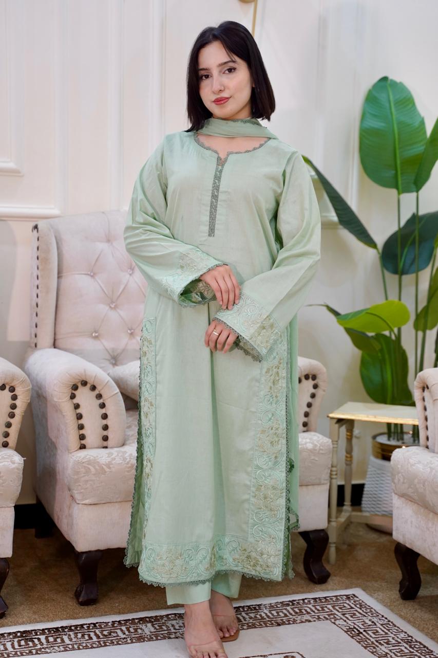 03-Piece Embroided Lawn Cotton | Stitched - Aira by Ayesha Ghaffar