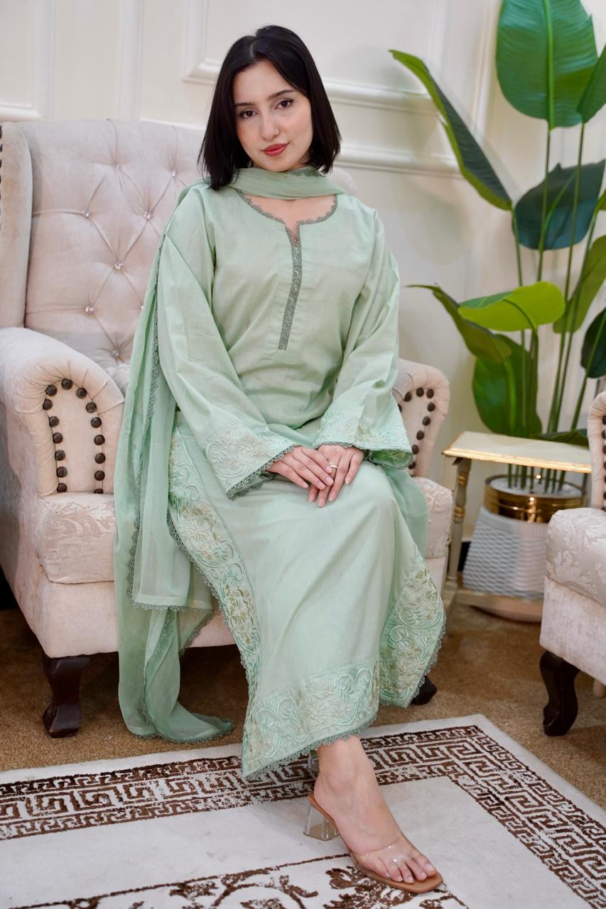 03-Piece Embroided Lawn Cotton | Stitched - Aira by Ayesha Ghaffar