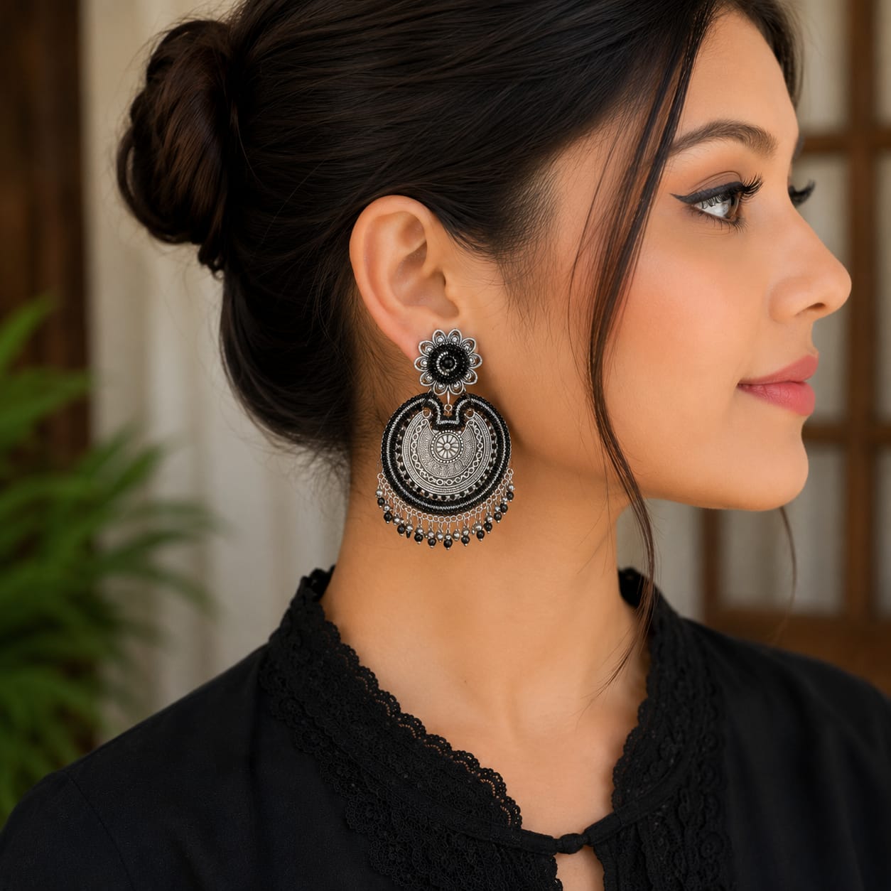 Antique Black Chandbali - Mala Kangan