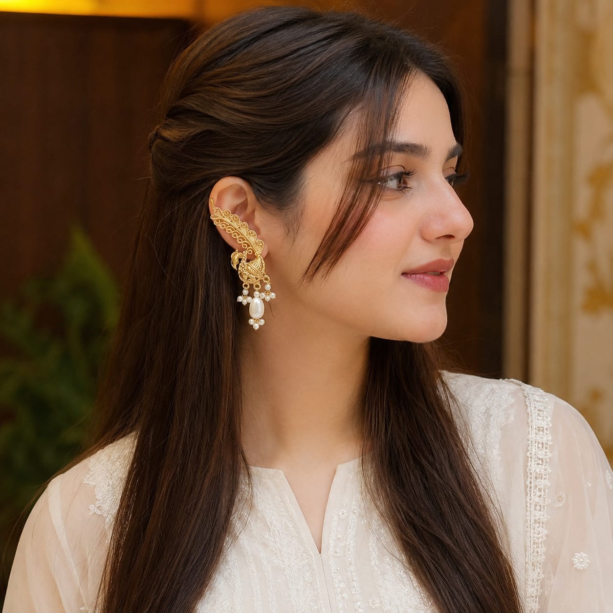 Golden Oxidized Ear cuff - Mala Kangan