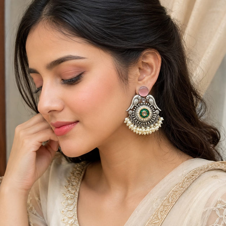 Oxidized Bird Pearl Earring - Mala Kangan