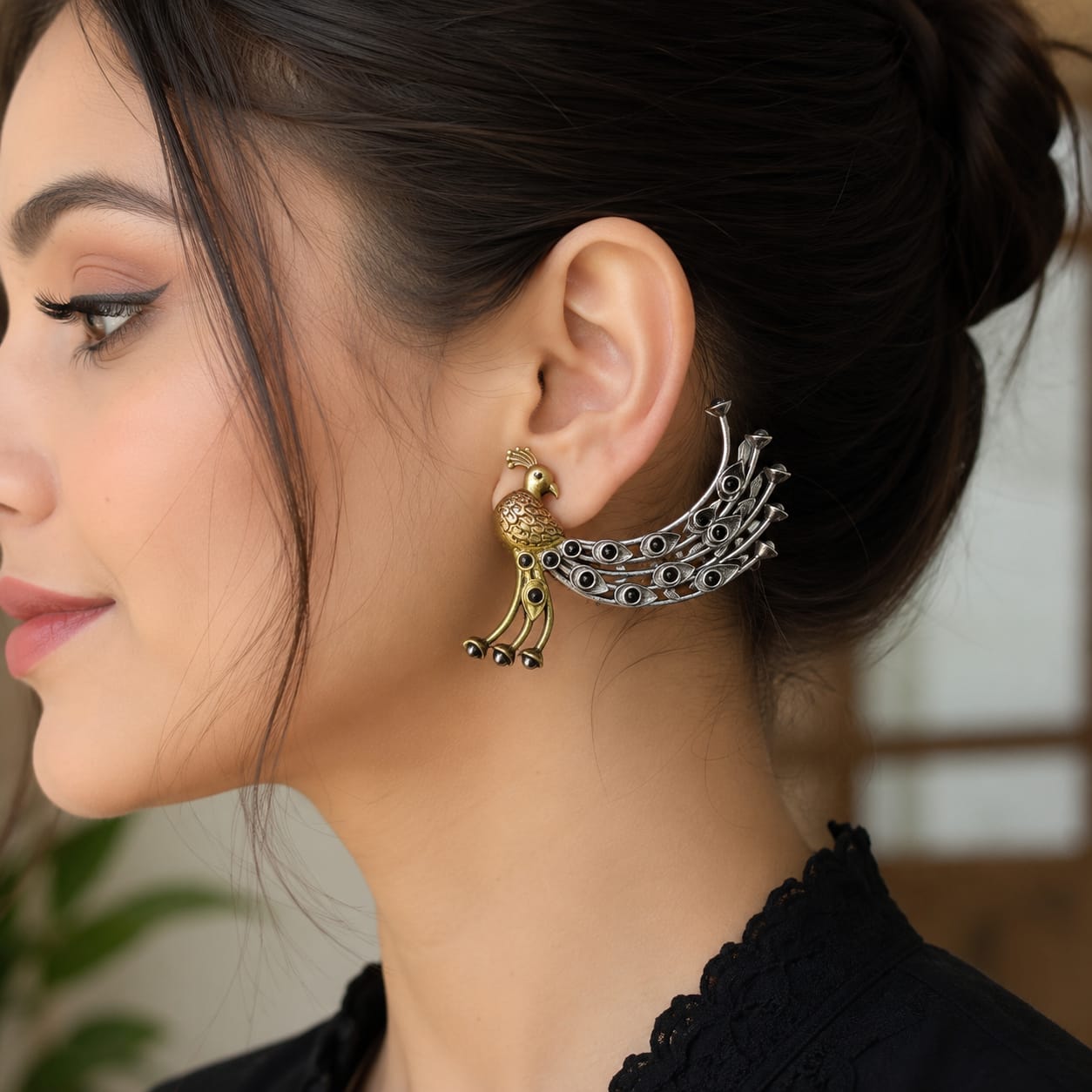 Golden Peacock Wings Earring - Mala Kangan