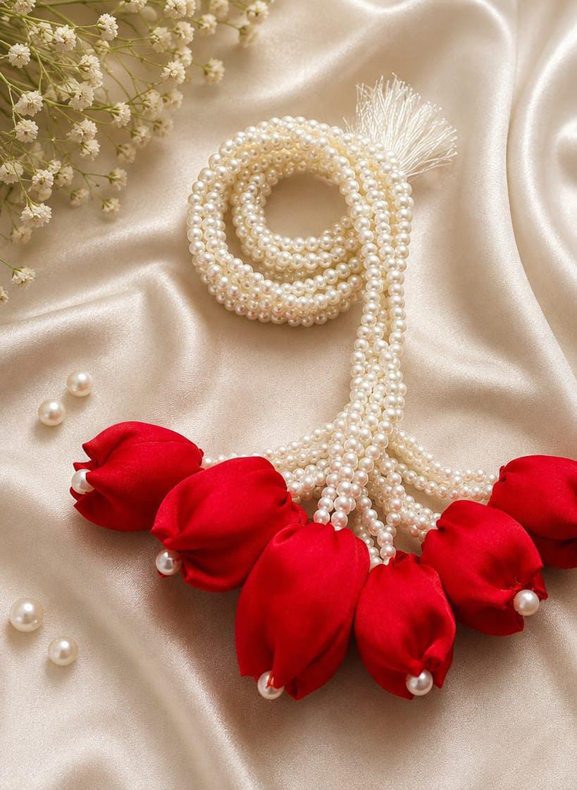 Red Tulip Pearl Paranda - Mala Kangan