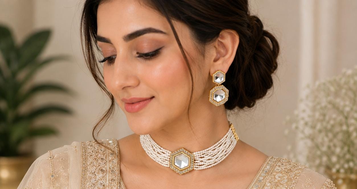 Pearl Mirror Choker - Mala Kangan
