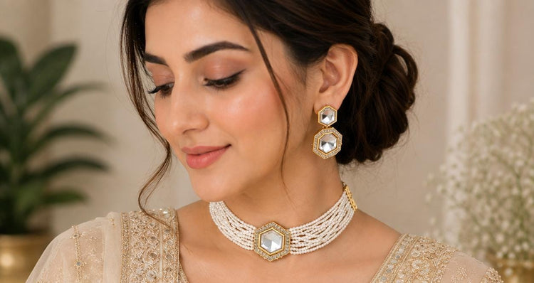 Pearl Mirror Choker - Mala Kangan