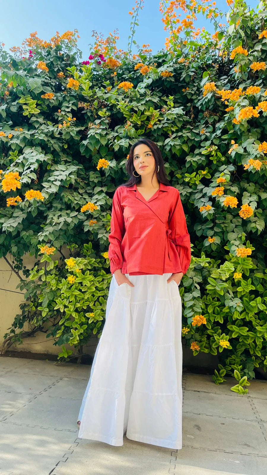 Red Cotton Wrap Shirt | Minimal Chic