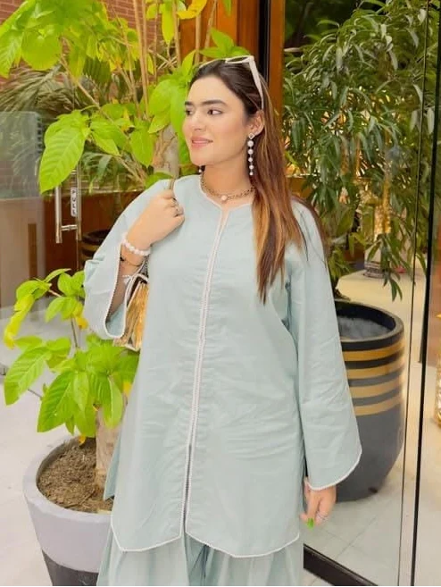 2 Piece Cotton Embellished  Co- Ord Set With Farshi Shalwar - Urban Cut