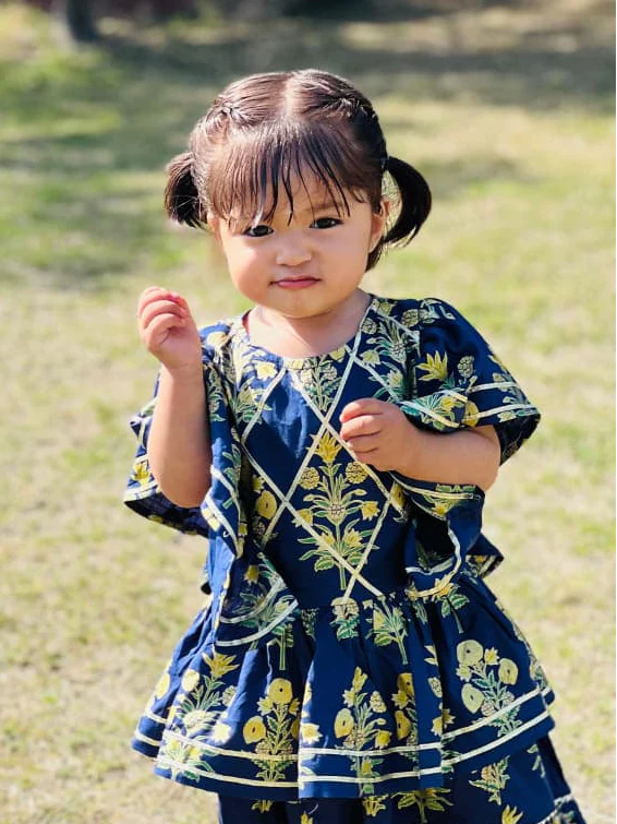 Girls Navy Blue Lawn Cotton - Urban Cut