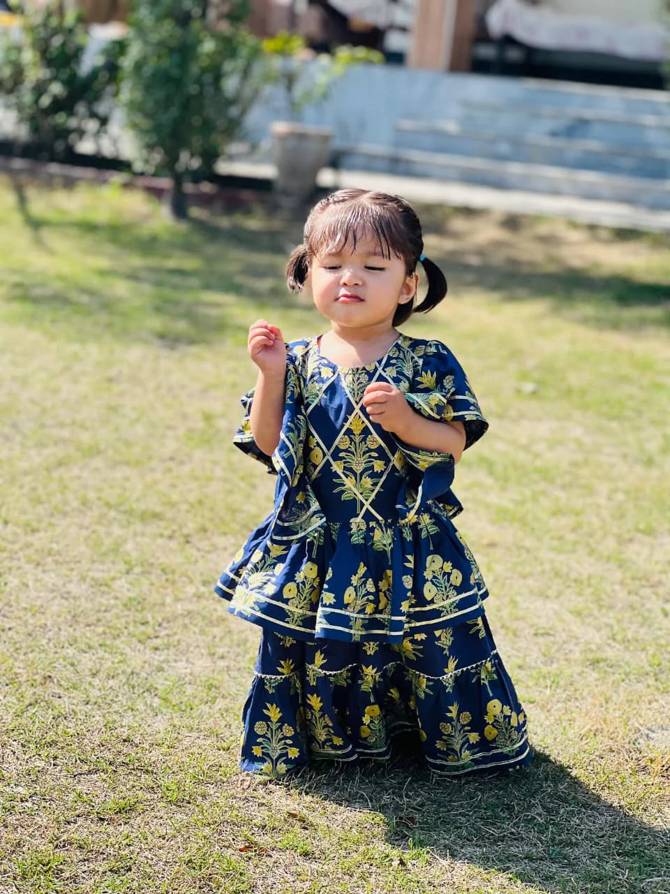 Girls Navy Blue Lawn Cotton - Urban Cut