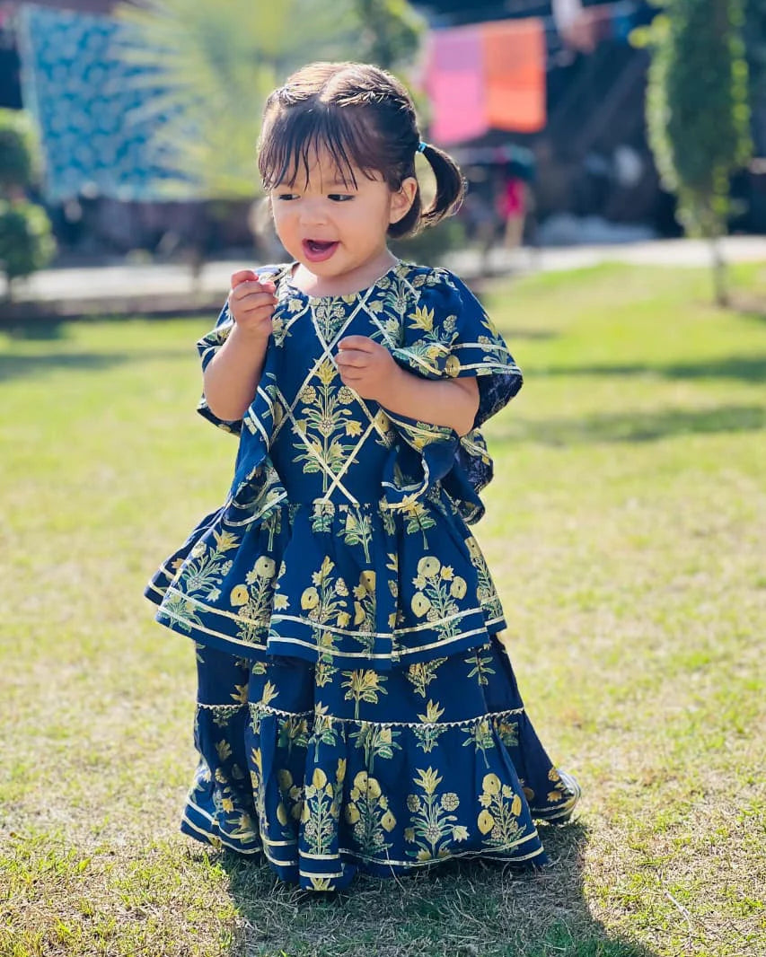 Girls Navy Blue Lawn Cotton - Urban Cut
