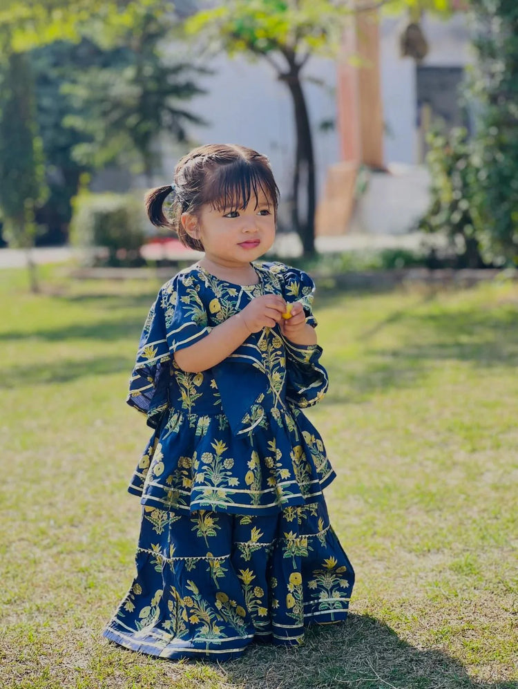 Girls Navy Blue Lawn Cotton - Urban Cut - Urban Cut