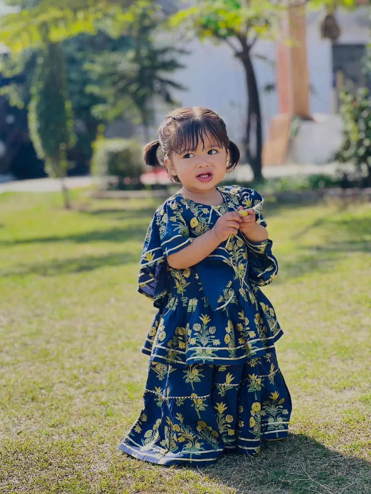 Girls Navy Blue Lawn Cotton - Urban Cut