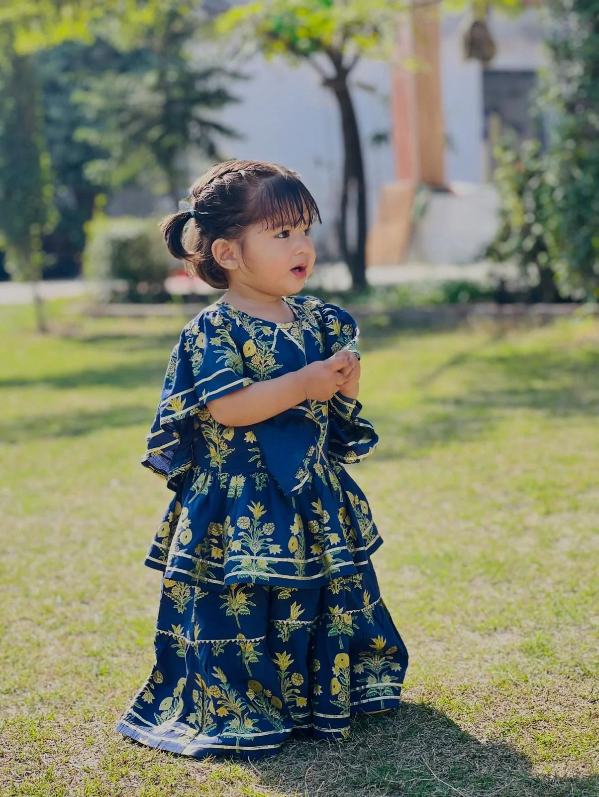 Girls Navy Blue Lawn Cotton - Urban Cut