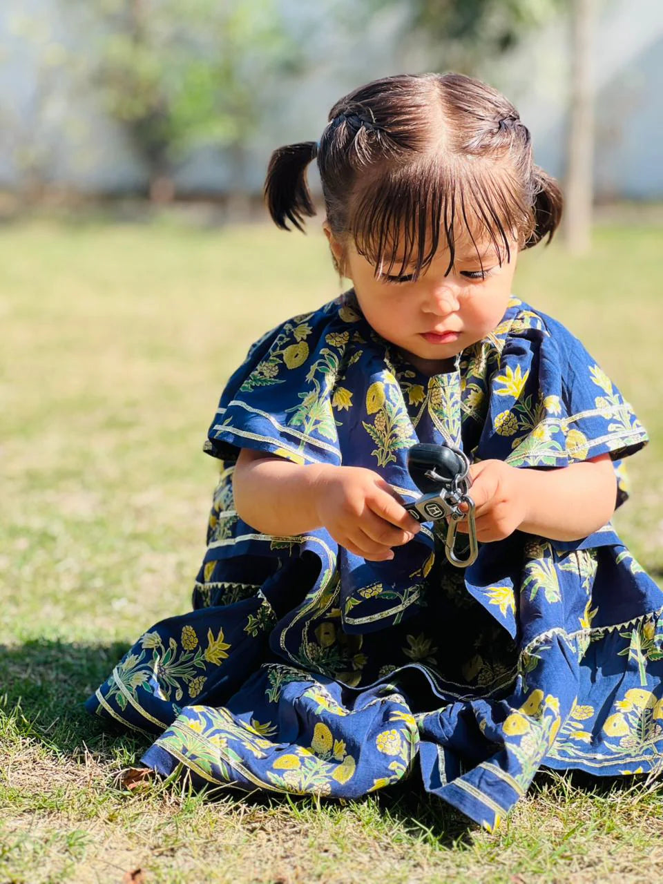 Girls Navy Blue Lawn Cotton - Urban Cut