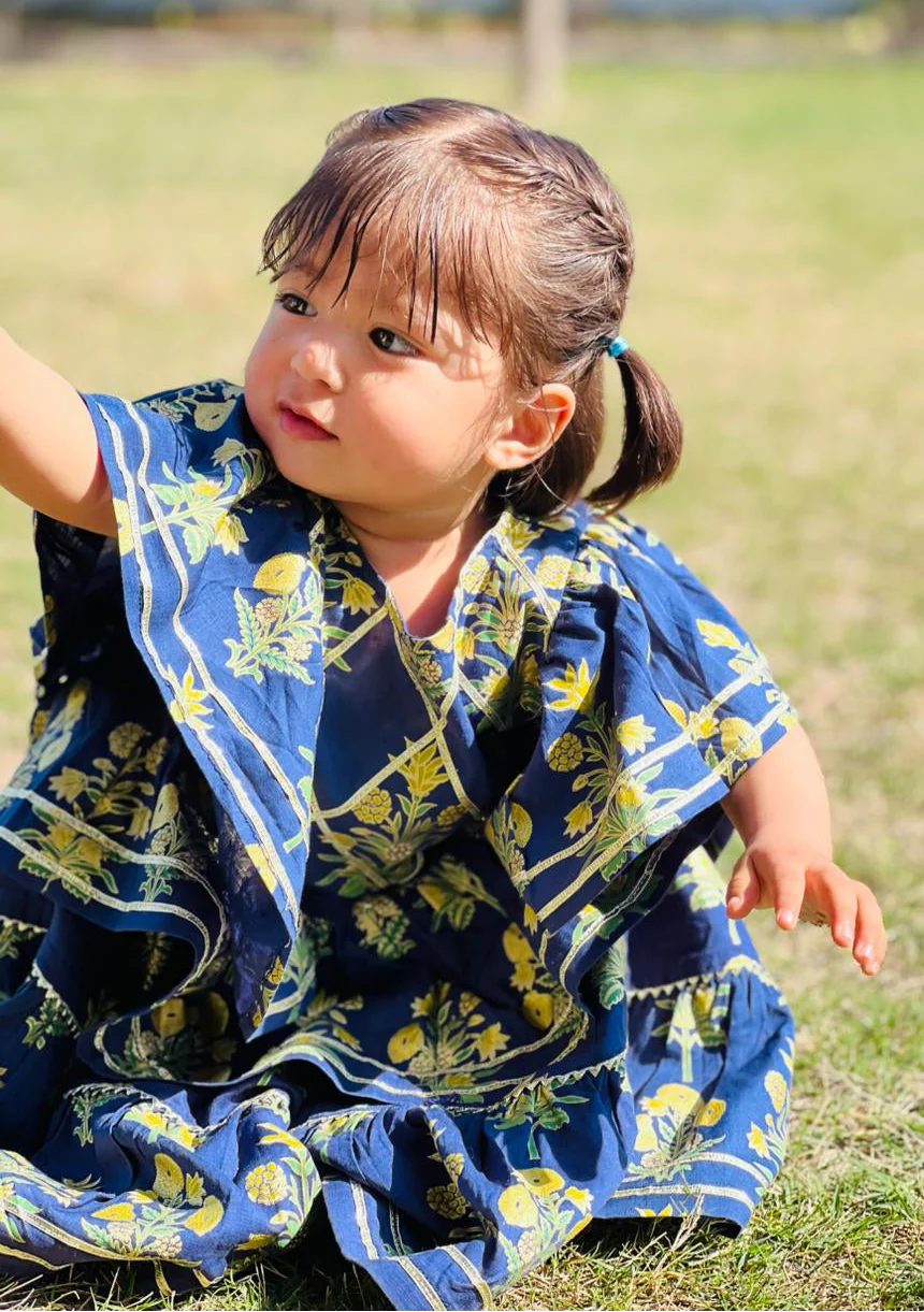 Girls Navy Blue Lawn Cotton - Urban Cut